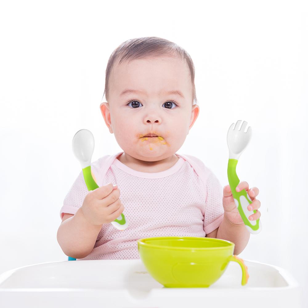 Baby Spoon and Fork Set Travel Case Bendable & Non-Slip Handle Baby Training Spoon with Storage Box Portable Baby Tableware for Babies Infants Toddler
