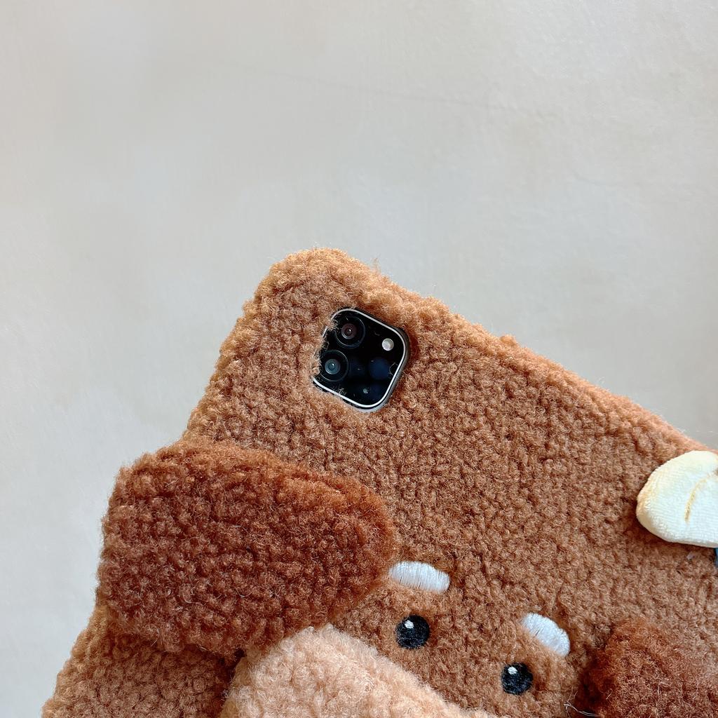 Cute Plush Teddy Dog Case for iPad A16 2025 11/12th A19 2026 Mini 6 7 8.3in iPad 7 8 9 10th 10.2in 10th 10.9in 10.5 Pro 11 Air 11 12.9 13 Tablet Case
