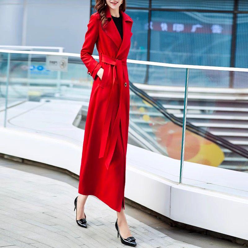 2025 Spring/Autumn High-End Fashion Goddess Trench Coat: Slimming, Flattering, Over-the-Knee Double-Breasted Korean Style Outerwear.