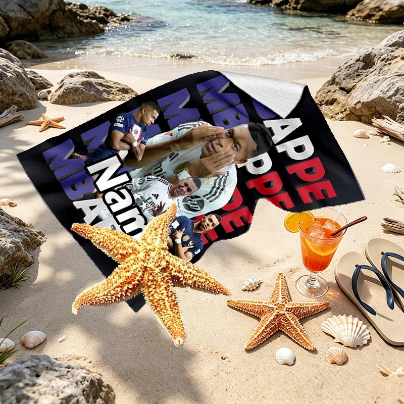 Personalisierbares Strandtuch mit Kylian Mbappe Aufdruck und individuellem Namen, für Reise Camping Strandparty Heimdekoration, Geburtstagsgeschenk für Familie & Freunde