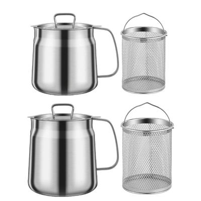 Portable Large Capacity Oil Strainer Pot Stainless Steel Cooking Oil Container with Basket for Kitchen and Outdoor Use
