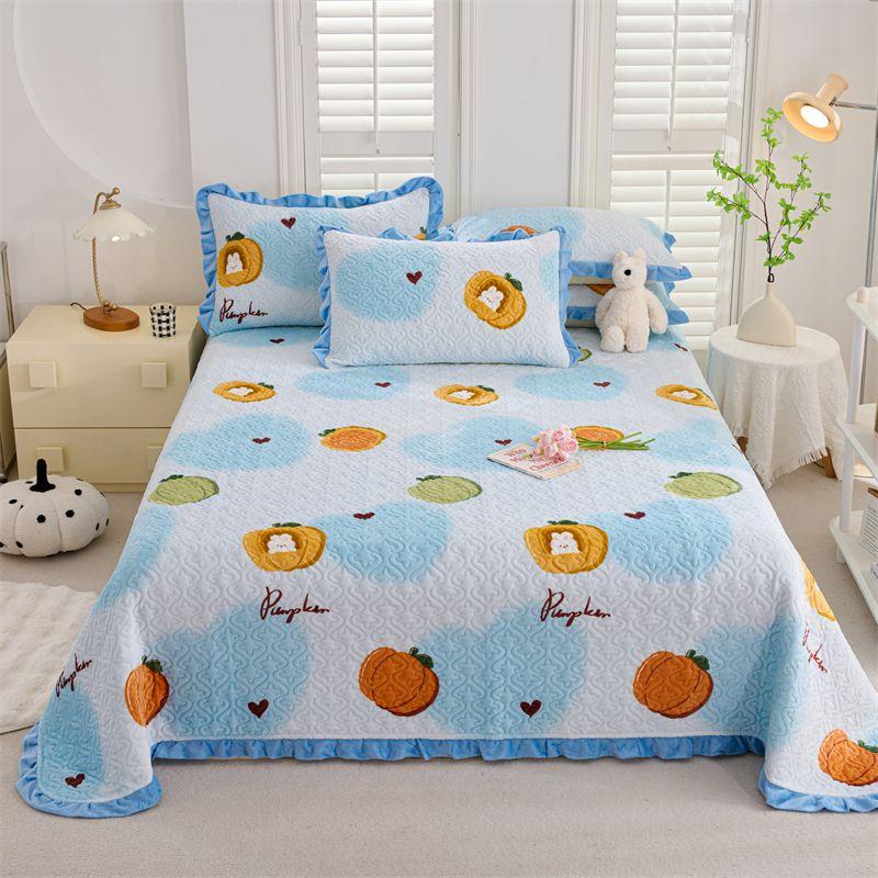 Milk Velvet Crystal Velvet Bed Cover Mattress Cover Blanket Kang Cover Warm Plus Velvet Blanket Quilted Bed Sheet Thickened Three-piece Set