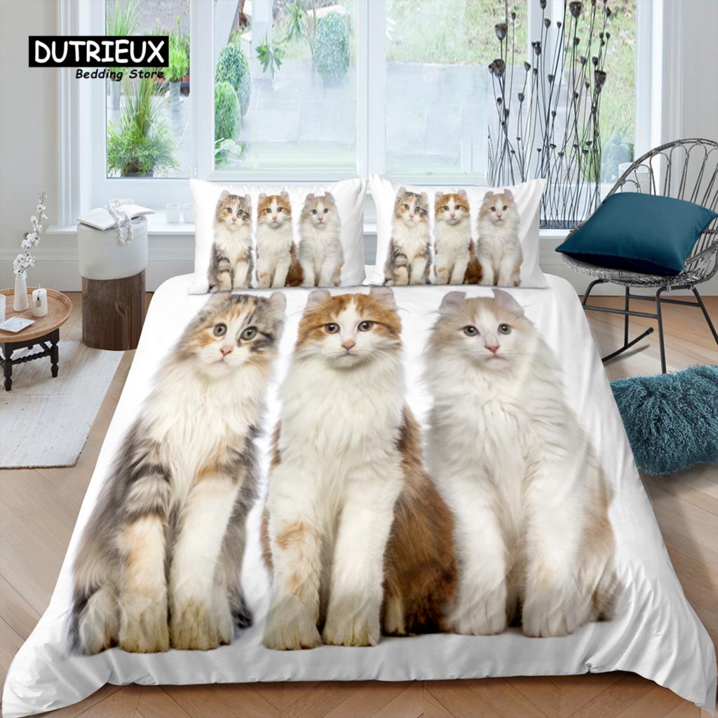 Home Living Luxury 3D Heart Cat Bedding Set Duvet Cover Set Pillowcase Kids Bedding Set Queen And King Eu/Us/Au/Uk Size