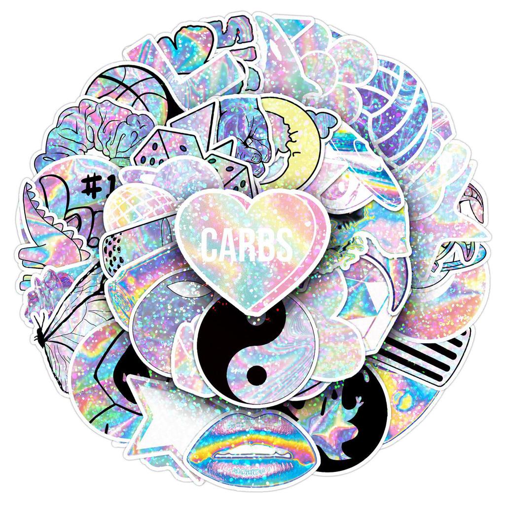 50 Holographic Laser Glitter Stickers: Trendy, Creative, Waterproof Decor for Phone Cases & Insulated Cups