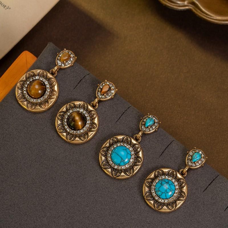 Vintage Sunflower Earrings With Palace Style Personalized Medieval High End Set Turquoise
