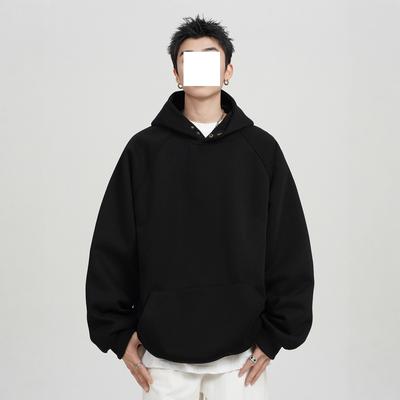 300G Heavy Button Hooded Sweater Men's Autumn and Winter Trendy Brand Loose Casual Solid Color Versatile American Hoodie Jacket