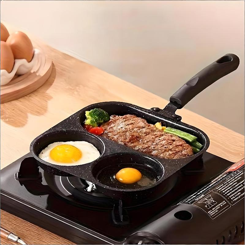Iron Divided Egg Frying Pan Non-Stick 3/4 Section Grill Pan for Home Kitchen Breakfast Steak Cooking