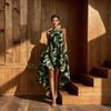 Abstract Print Sleeveless Dress Asymmetrical High Low Hem Artsy Modern A-Line Midi Dress