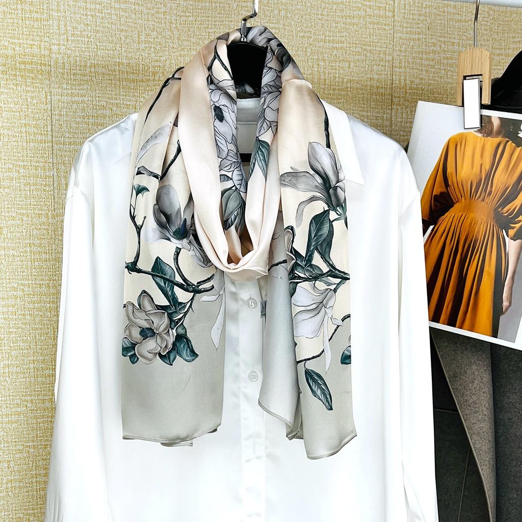 National Style Retro Silk Road High-End Light Luxury Silk Silk Scarf Spring And Autumn Long Silk Scarf Shawl Mulberry Silk Scarf