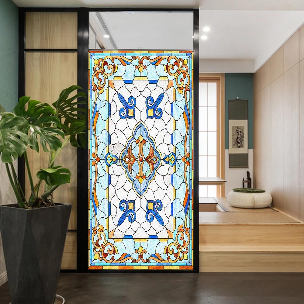 Window Privacy Film Cathedral Glass Non Adhesive Gstained Glass Window Film Window Coverings for Homedecor 40x60cm