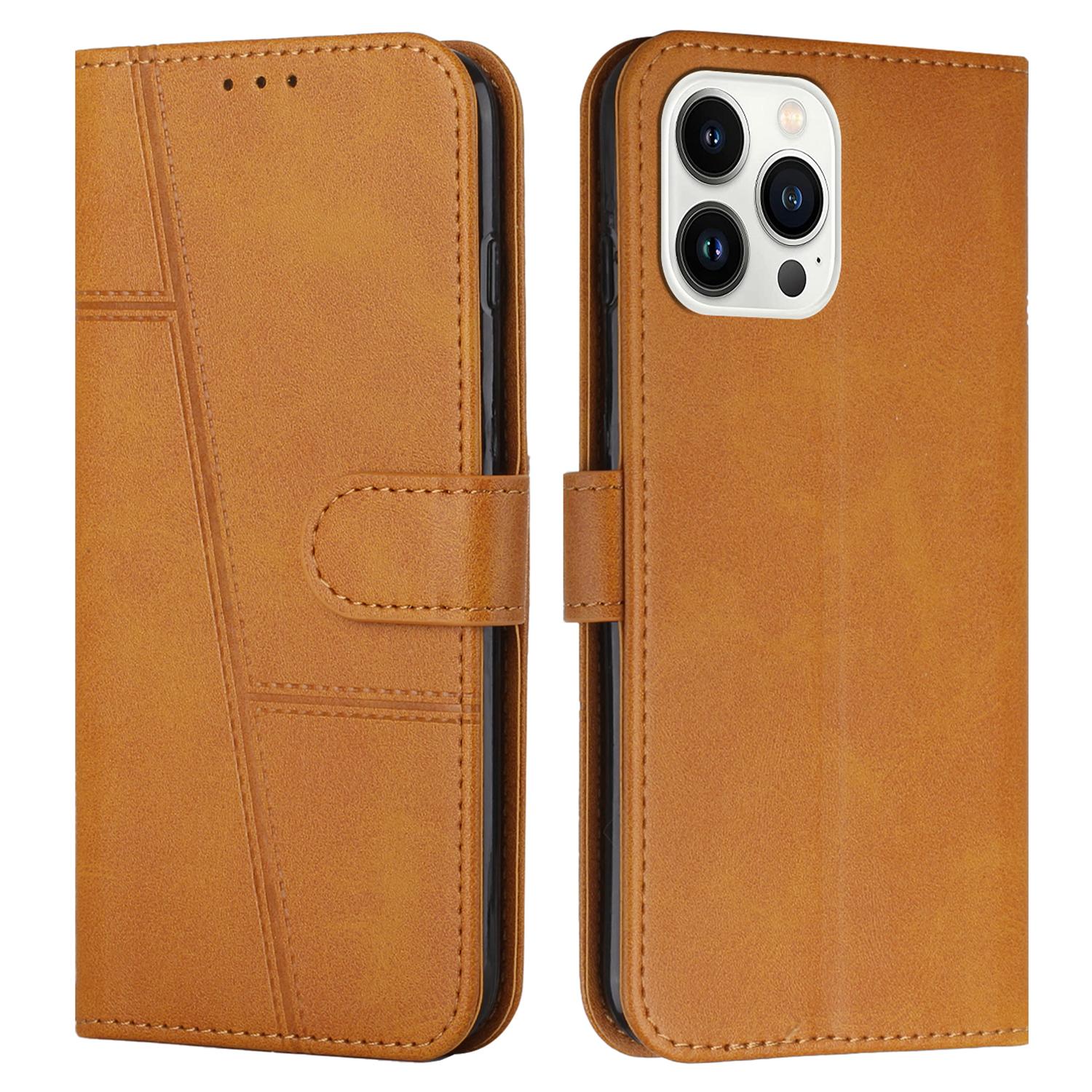 

For iPhone 16 Pro Max Case TPU Interior Protective Leather Wallet Phone Cover Yellow