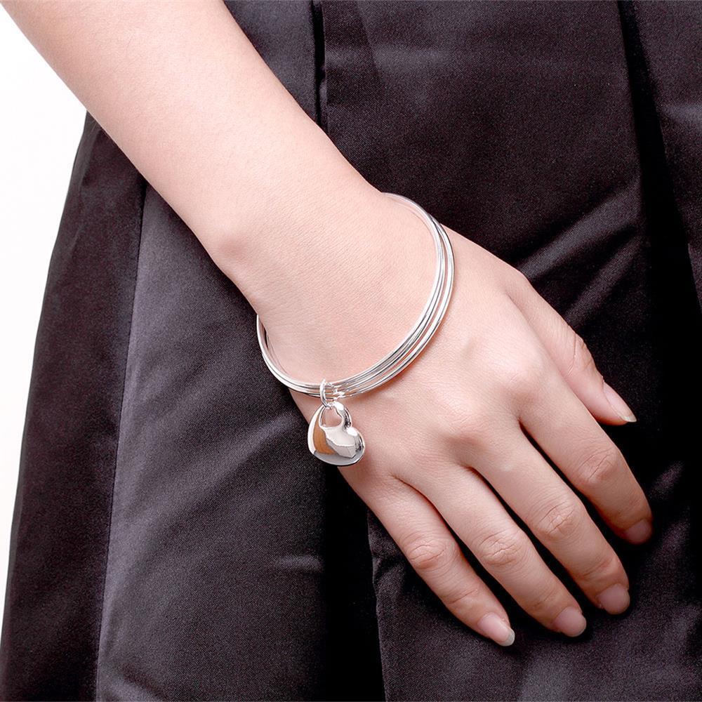 Popular Brands Three Circles 6.5cm Heart Bangle 925 Sterling Silver Bracelets for Women Fashion Party Couple Gifts Jewelry