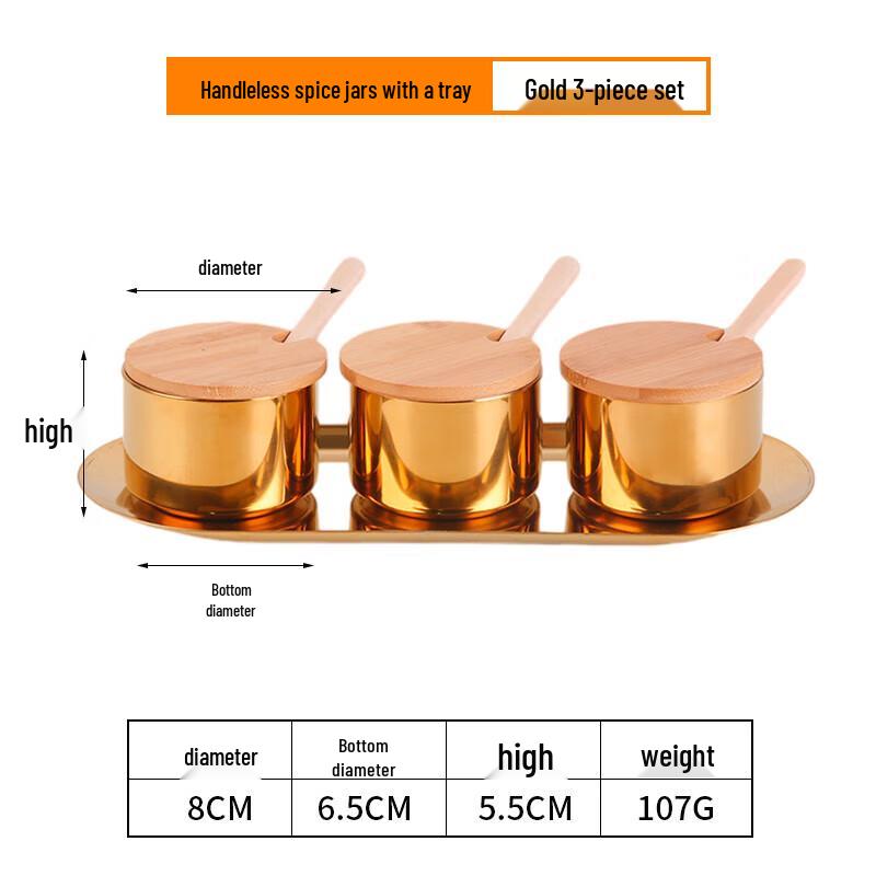 304 Stainless Steel Seasoning Jar Set with Wooden Lids