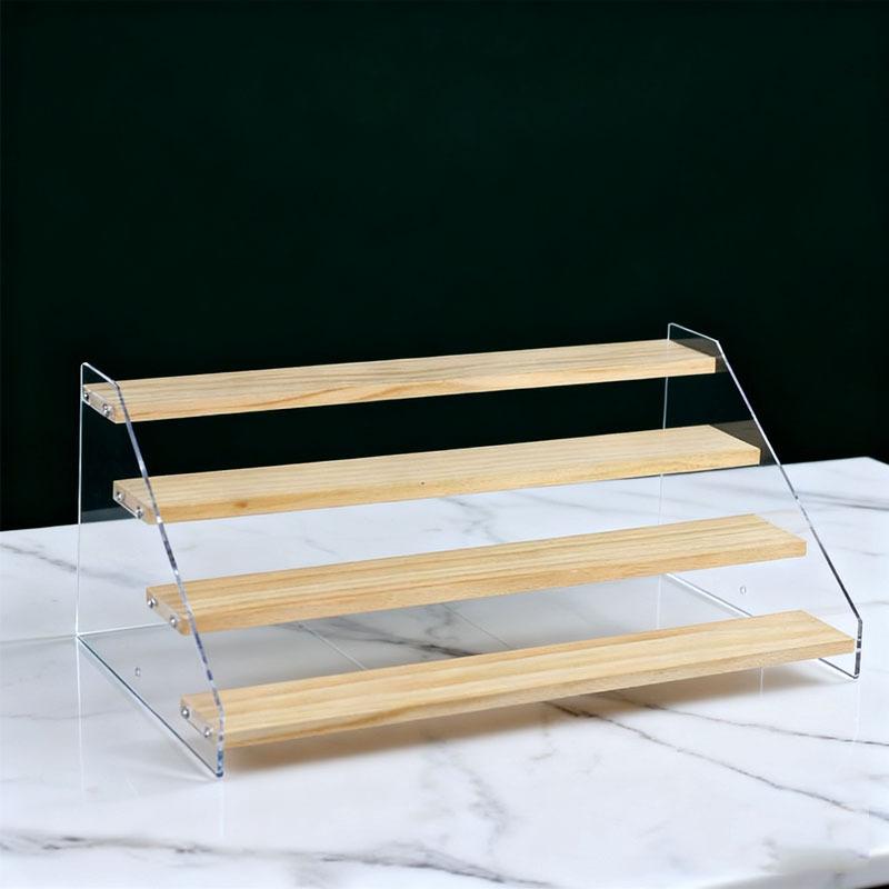 Acrylic Tiered Display Storage Shelf 2-5 Layers Wooden Ladder Organizer for Figure Collectible Showcase Use