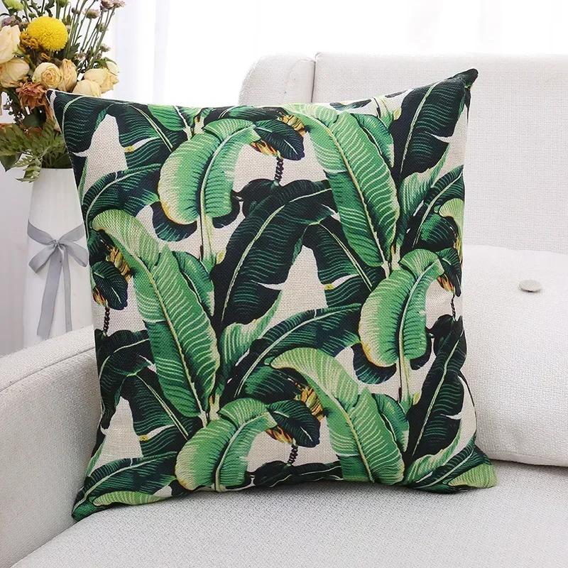Green Plants and Flowers Cotton and Linen Pillow Customized Linen Car Pillow Sofa Pillow Cover Home Decoration