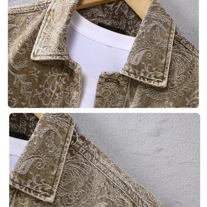 Spring Autumn New Long Sleeve Denim Shirts for Men Fashion Male Streetwear Heavy Jean Tops Cotton Loose Printed Shirts Vintage Clothes