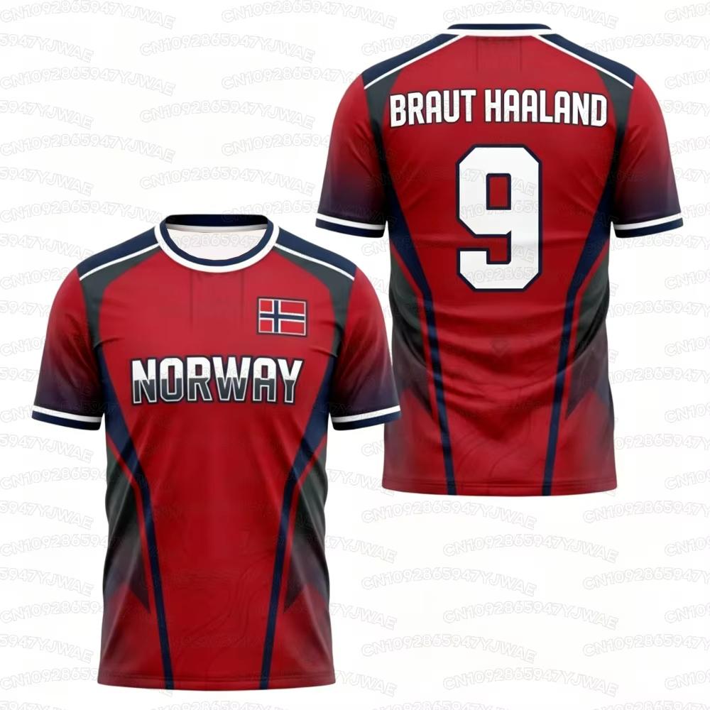 2026  Men's Women's NO.9 HAALAND Short Sleeve T-shirt 3D Print Tees Norway Flag Print Outdoor Soccer Jersey Sports Casual Tops