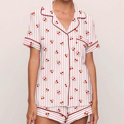 Cherry Print Milk Silk Short Sleeve Pajama Set (2025 Edition)