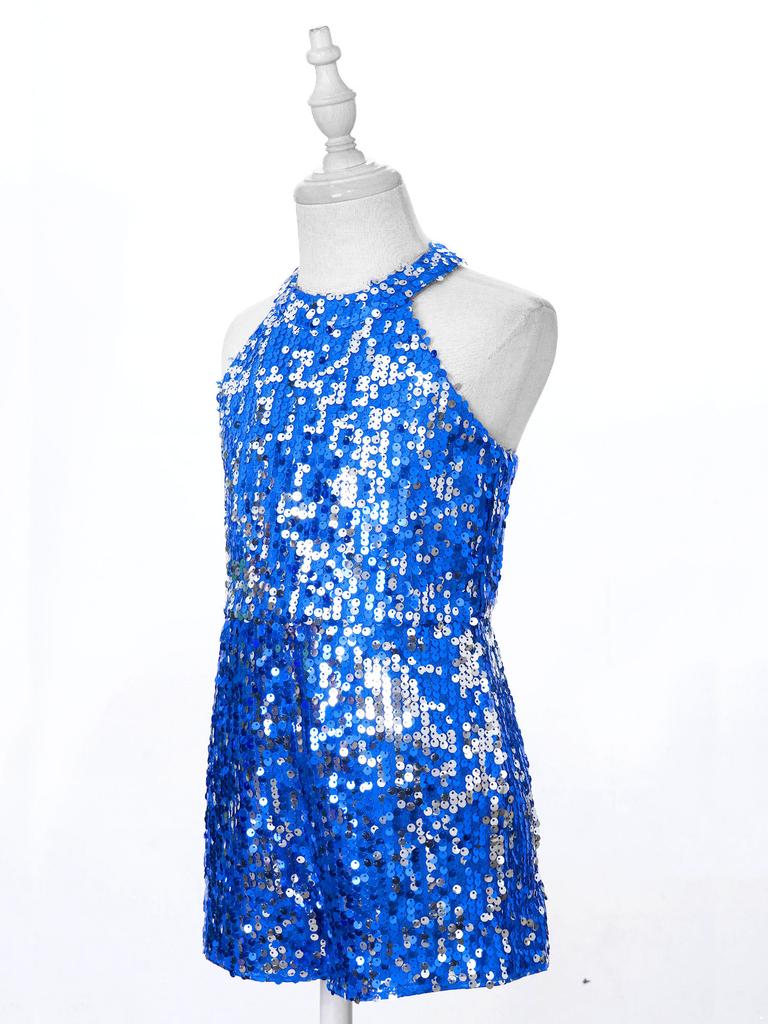 Tuta senza maniche per bambina con paillettes all-over e stile pagliaccetto corto per occasioni speciali