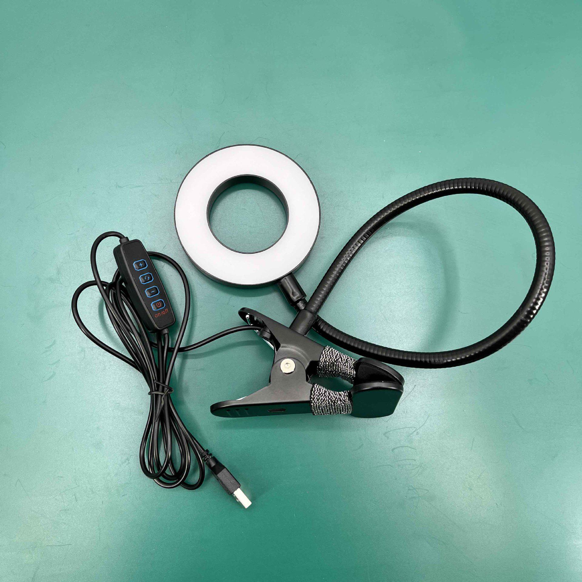 

4-дюймовое кольцевое косметическое увеличительное зеркало с клипсовым светом для макияжа, татуажа бровей и заполняющего света. Black 90 No Magnifying Clip Light