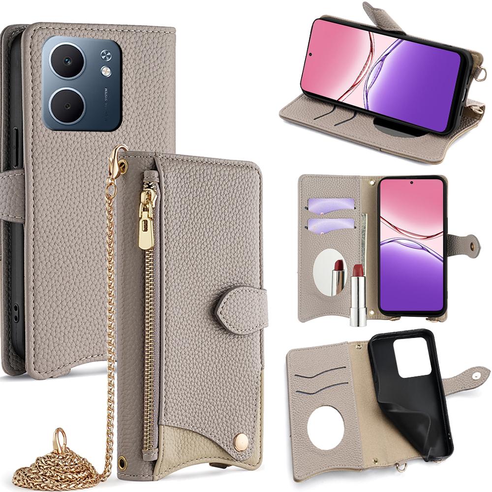 For Oppo A5x 5G Leather Case Wallet Stand Cover Irregular Tail Style with Chain Strap