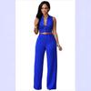 Women's Single-Breasted High Waist Belted Wide Leg Jumpsuit