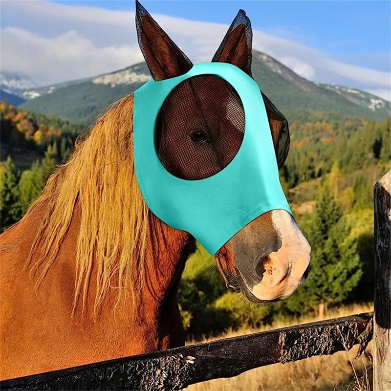 1Pc Anti-Fly Mesh Equine Mask Horse Mask Stretch Bug Eye Horse Fly Mask With Covered Ears Horse Fly Mask Long Nose With Ears