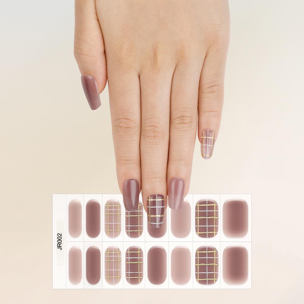 New Semi-Cured UV Gel Nail Stickers - 16 Finger Set with Light Therapy Curing Lamp for Full Nail Coverage