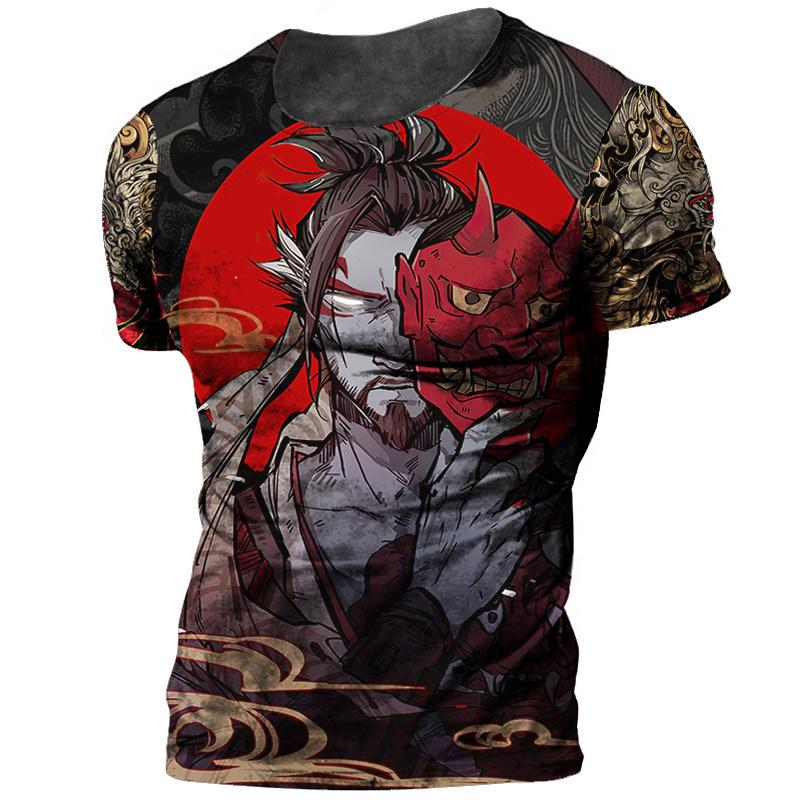 2022 Vintage Japan Samurai Men's T Shirt O-Neck Cotton Short Sleeve Tops 3D Print Oversized Punk Streetwear Men's Clothing Tees