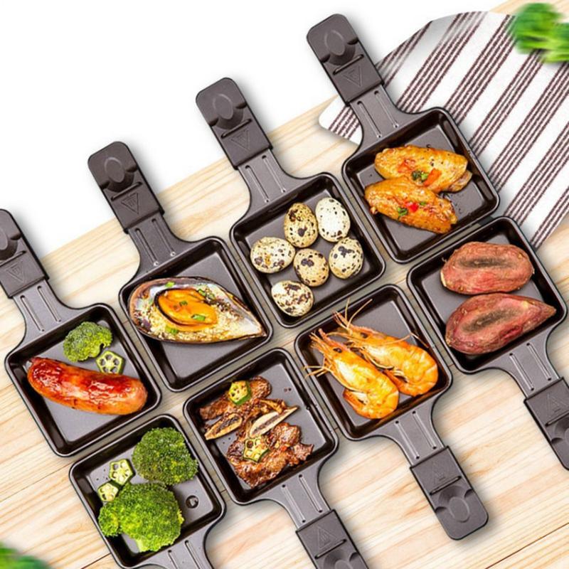 Metal Carbon Steel Cheese Non-stick Raclette Frying Pans with Spatula Cook Set For Restaurant Outdoor Indoor Kitchen Cooking Pan
