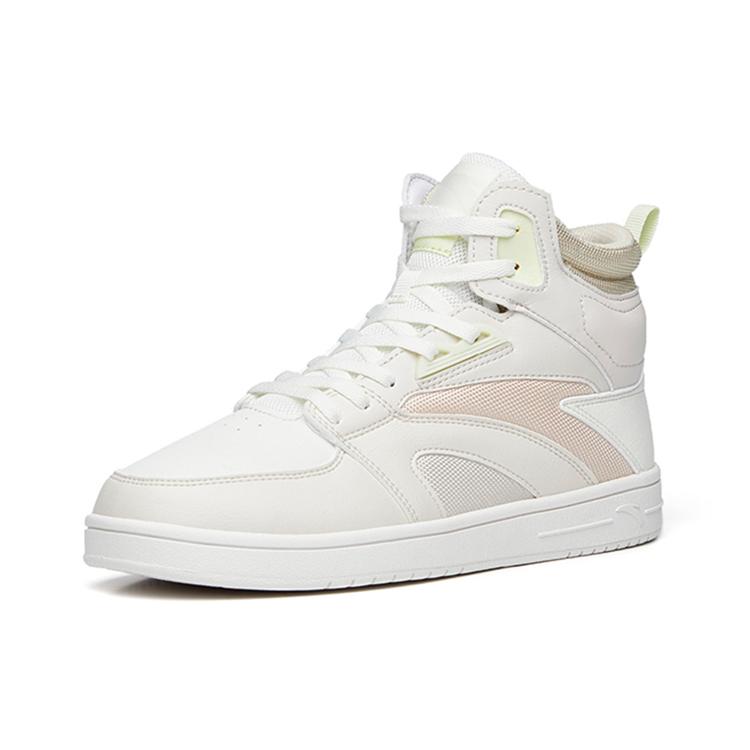 Anta Casual Slip Resistant Cushioning Abrasion Resistant High Top Skateboard Shoes Women's Gray White Yellow 122238067-3