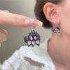 Vintage Gothic Black Heart Shaped Kitten Inlaid With Pink Zircon Earrings Creative Cool Cross Heart Shaped Sweet Jewelry Gift
