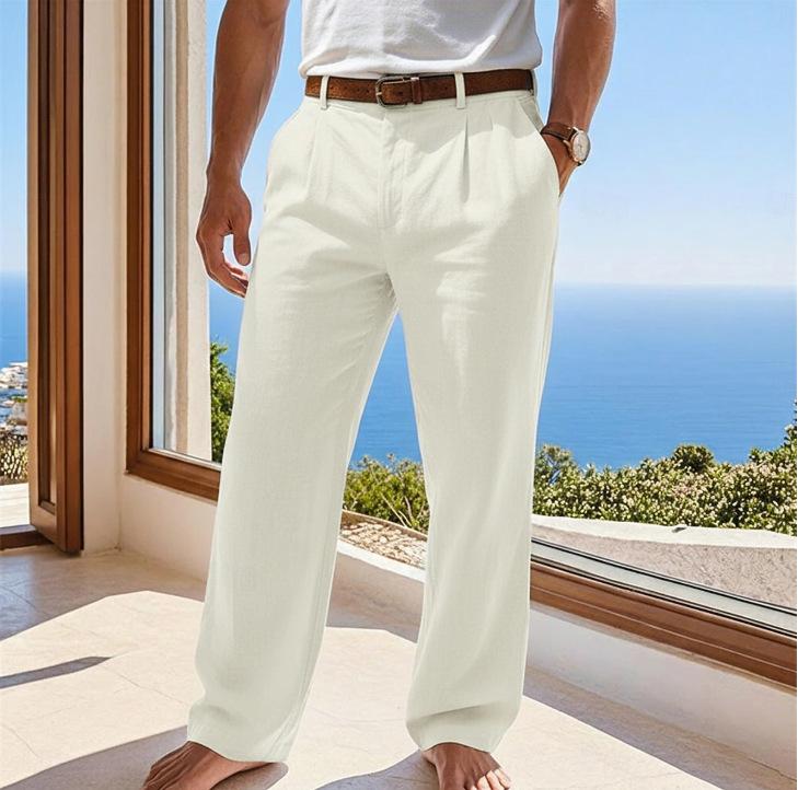 Summer Linen Casual Pants Simple Seaside Resort Style Breathable Straight Cut and Superior Quality