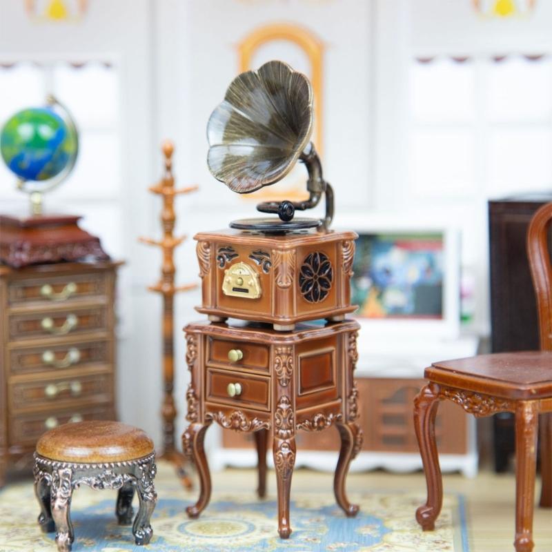High Quality Miniature Turntable Dollhouses Piece Adds Vintage Charm to Any Room Setting Pretend Play