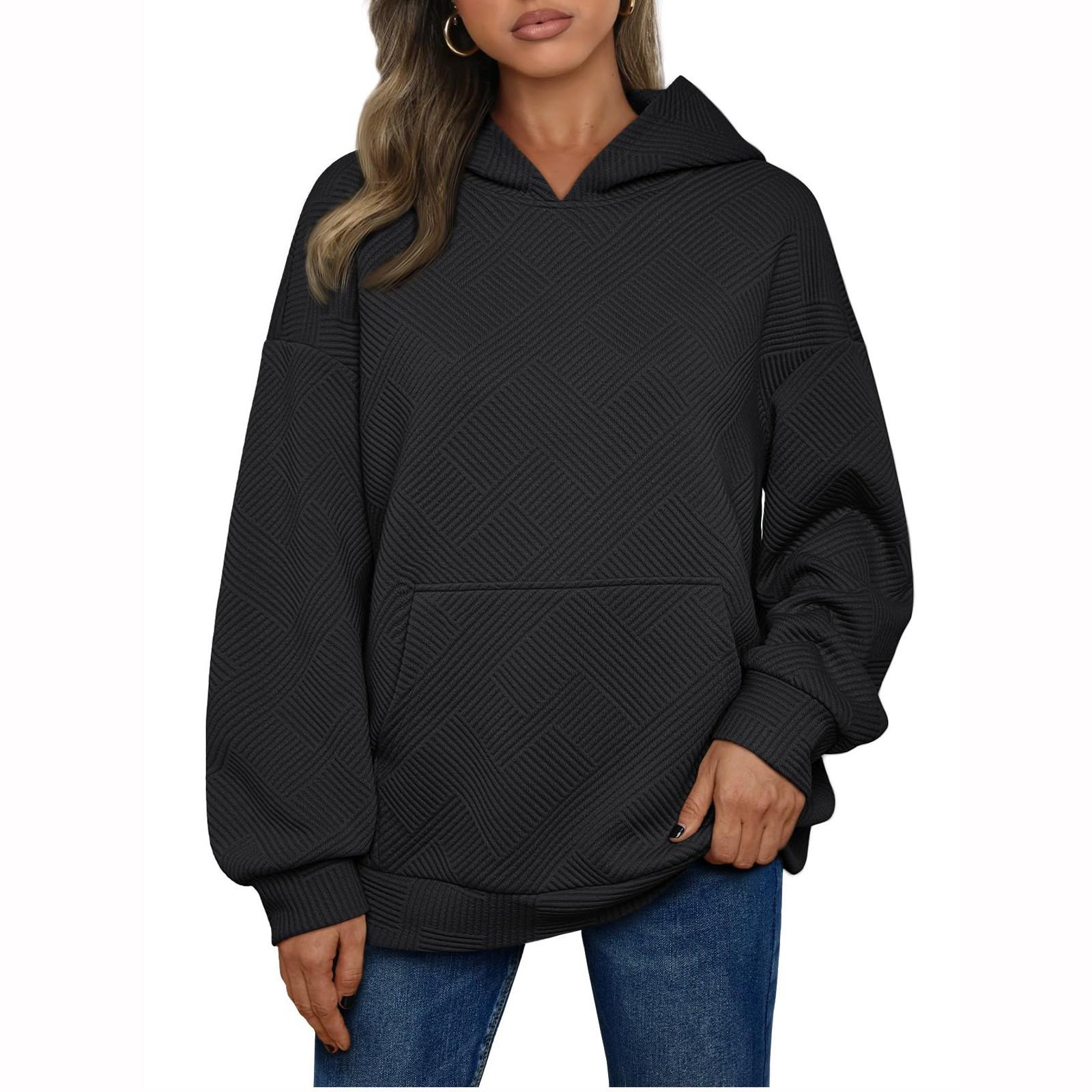 

Женские однотонные пуловеры оверсайз свитшоты пуловеры модная одежда с карманами XXL чёрный