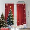 2pcs 2D Flat Printing Merry Christmas Window Curtains Golden Christmas Tree Snowflakes Polyester Fabric Without Electricity
