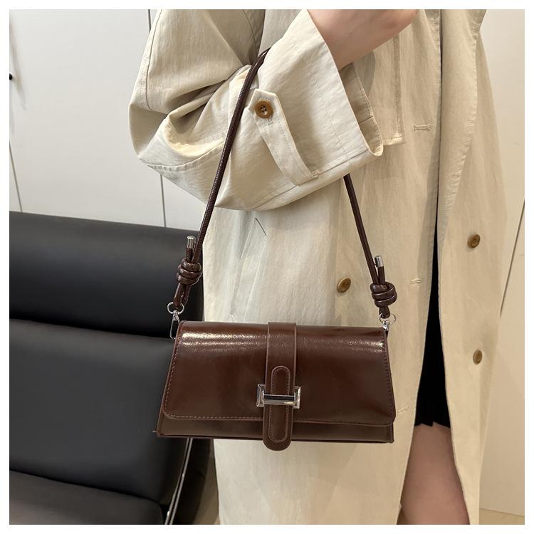 French Chic Faux Leather Baguette Bag Trendy Shoulder Armpit Crossbody Purse