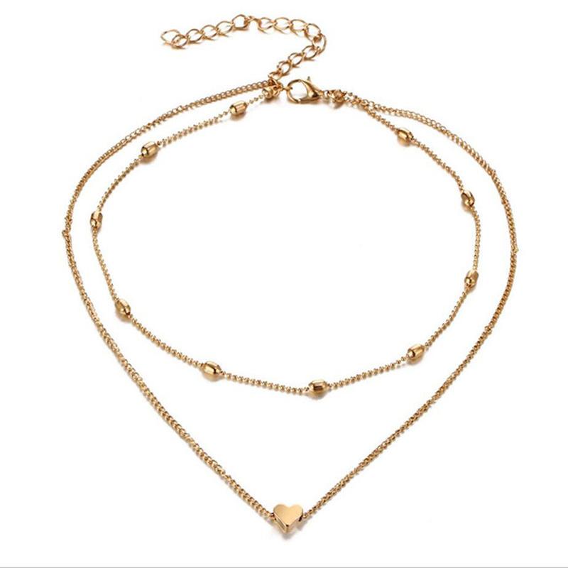 SUMENG 2024 New Fashion Lovely Style 2 Layers Love Heart Multilayer Chain Choker Necklace for Women Girl Gifts золотой