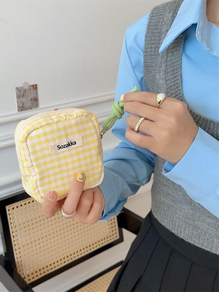 Cute Canvas Sanitary Pad Storage Bag Adorable Portable Large Capacity Purse For Girls