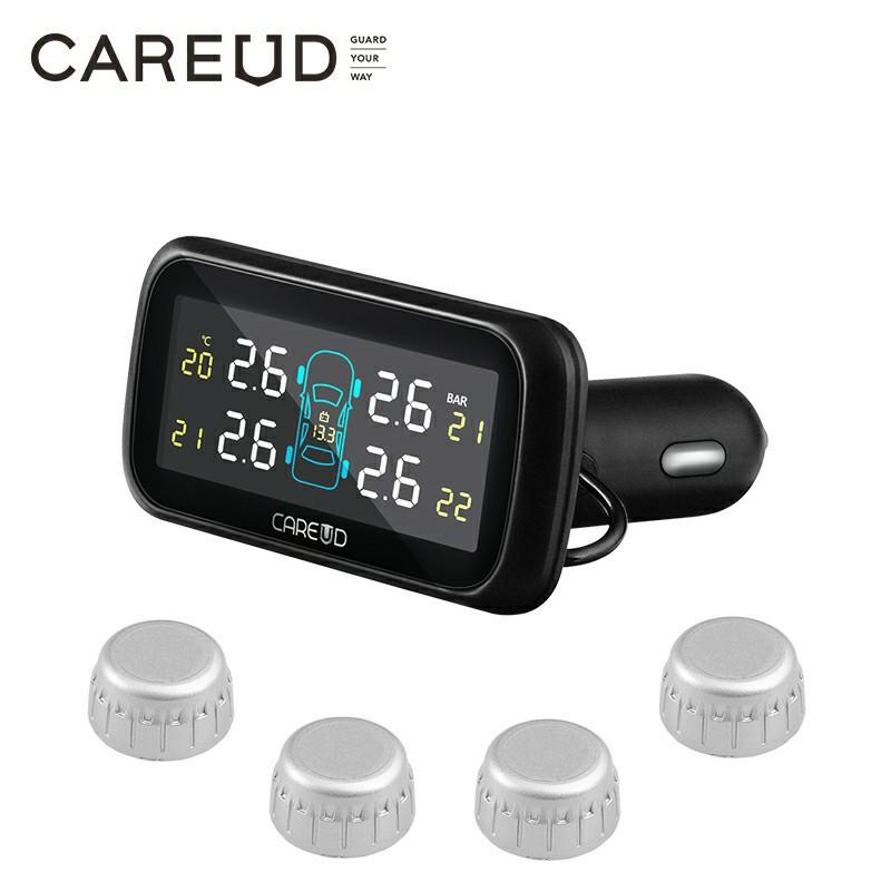 TPMS Careud LCD Display Monitor Cigarette Lighter Car Wireless Tire Pressure Monitoring System with 4 Internal/External Sensors 903-WF