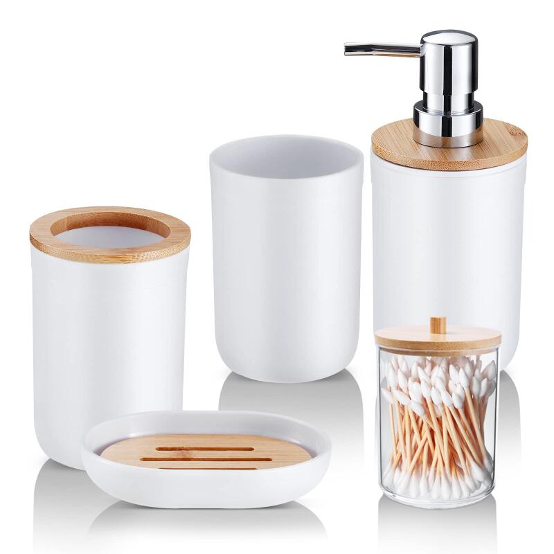 Bathroom Accessories Set - with Trash Can Toothbrush Holder Soap Dispenser Soap and Lotion Set Tumbler Cup