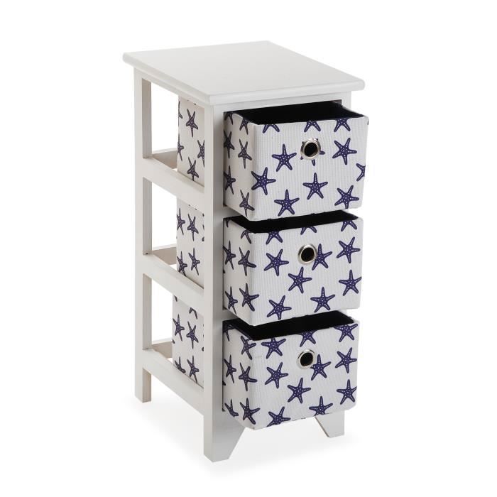 Armoire Étagère de salle de bain - VERSA - Starfish - 3 tiroirs - Bois - Bleu