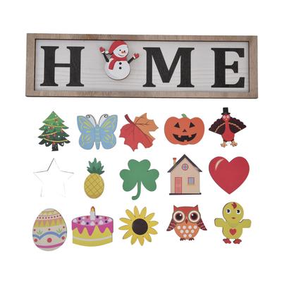Welcome Door Sign Wooden Welcome Sign with 16 Interchangeable Icons for Farmhouse Office Classroom