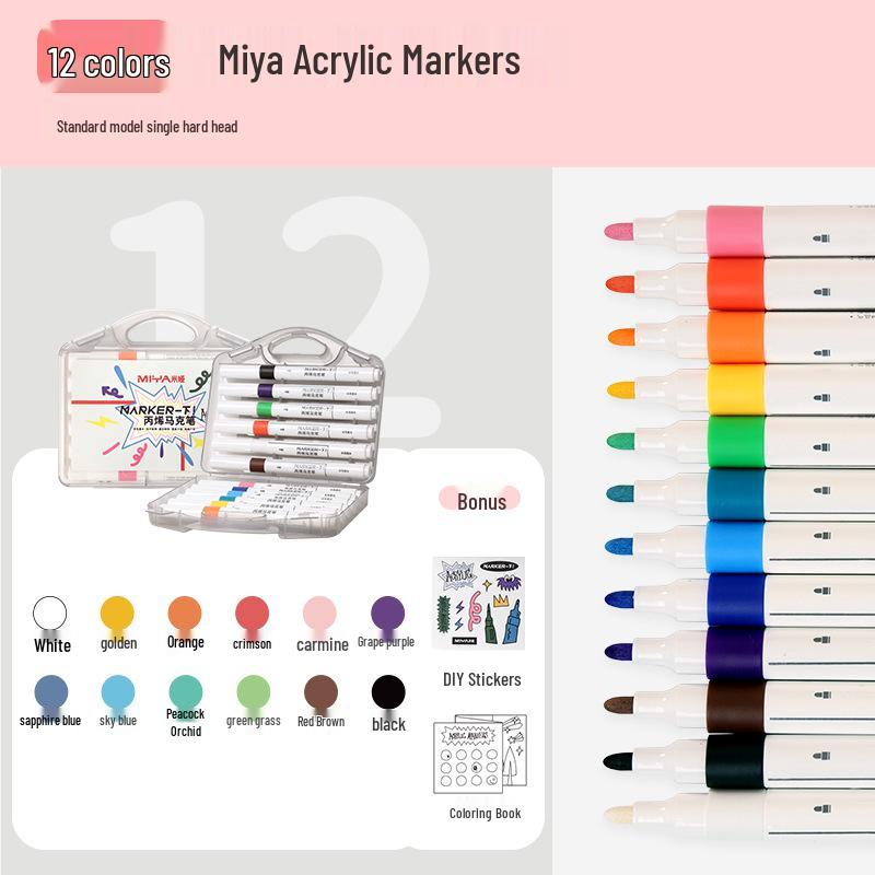 Mia Washable Acrylic Markers - Soft Tip, Stackable Colors for Primary School Students