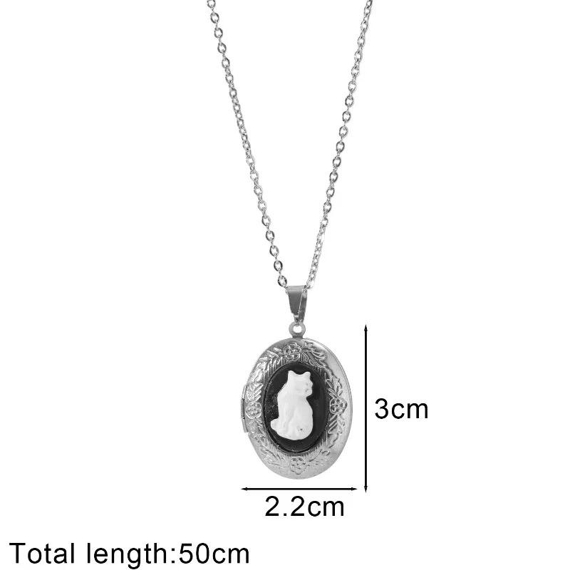 3D Cat DIY Photo Frame Necklace Customizable Handmade Pendant Necklace Adjustable Chain Choker Photo Jewelry Gothic Accessories