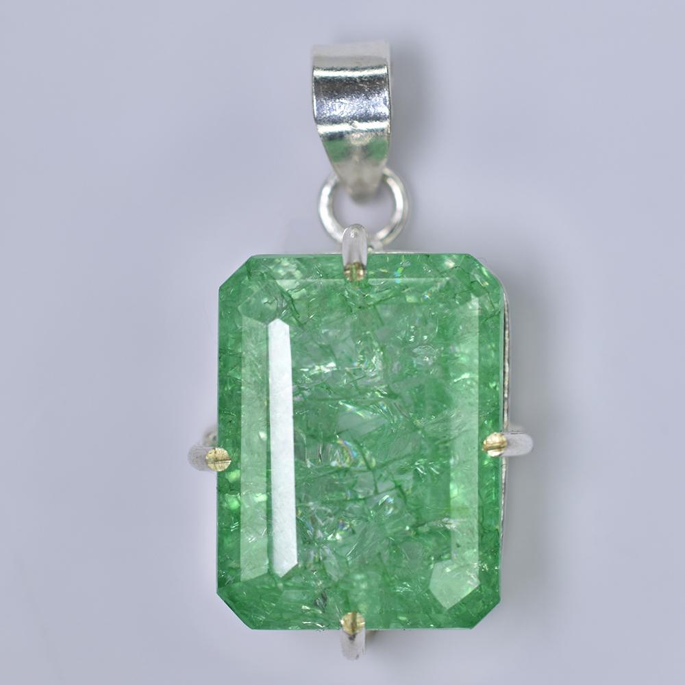 Zambian Green Emerald 66Ct Natural CERTIFIED 925 Sterling Silver Emerald Pendant MY.PD-164-NS