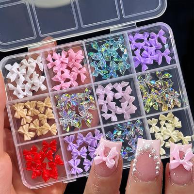Mixed 3D Resin Bow Nail Art Charms Pink/White/Purple Aurora Bowknot Flatback Nail Gems Kawaii Bow DIY Manicure Decorat