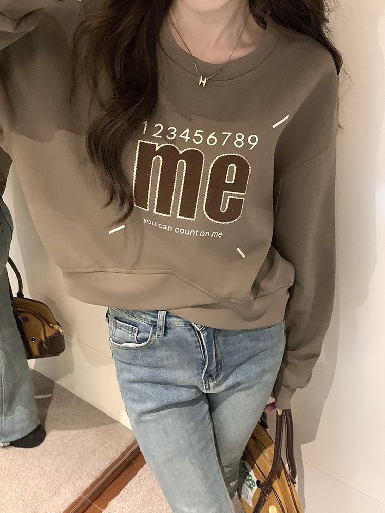 Large American Printed Round Neck Pullover Sweater - High-End, Versatile, Long Sleeve, Belly-Covering Top