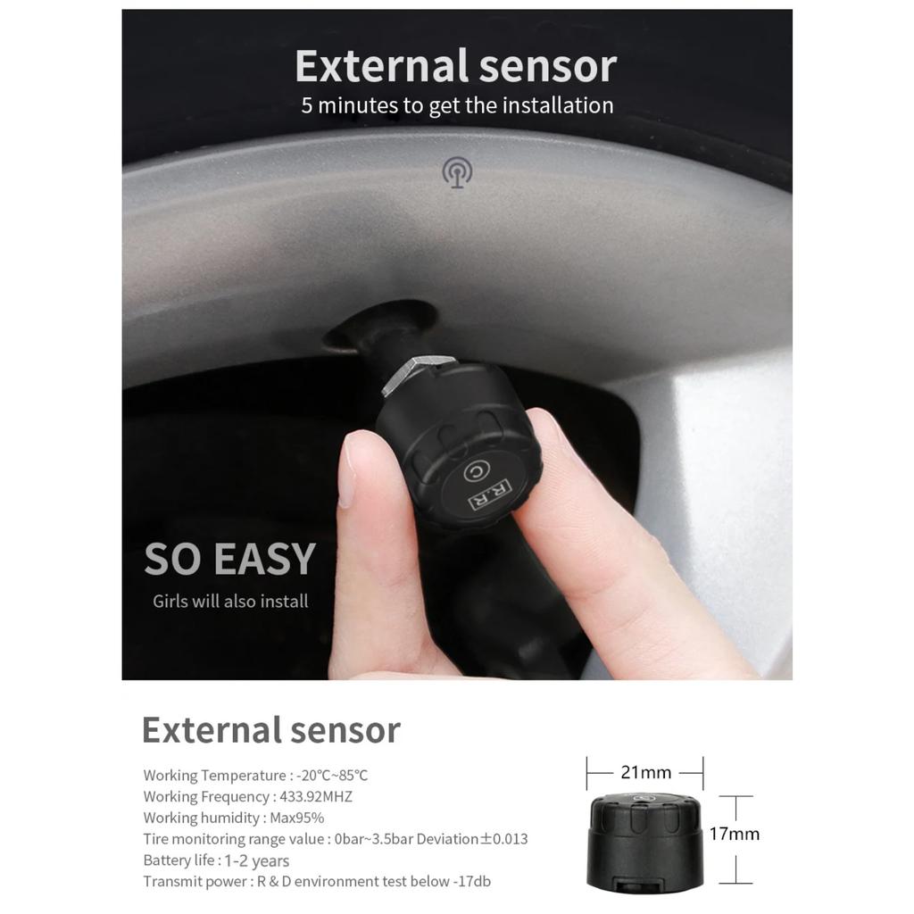 Auto TPMS Zapalovač cigaret Bezdrátový univerzální TPMS USB Digitální tpms Systém alarmu tlaku v pneumatikách 4 Externí interní senzor