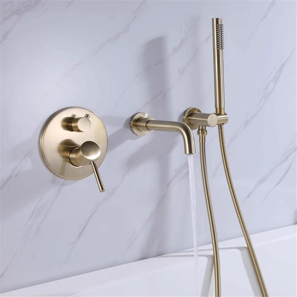 Brushed Rose Gold Bathroom Bathtub Mixer Set Hot and Cold Brushed Gold Bath Shower Faucet Wall Mounted Bathtub Shower Faucet Set